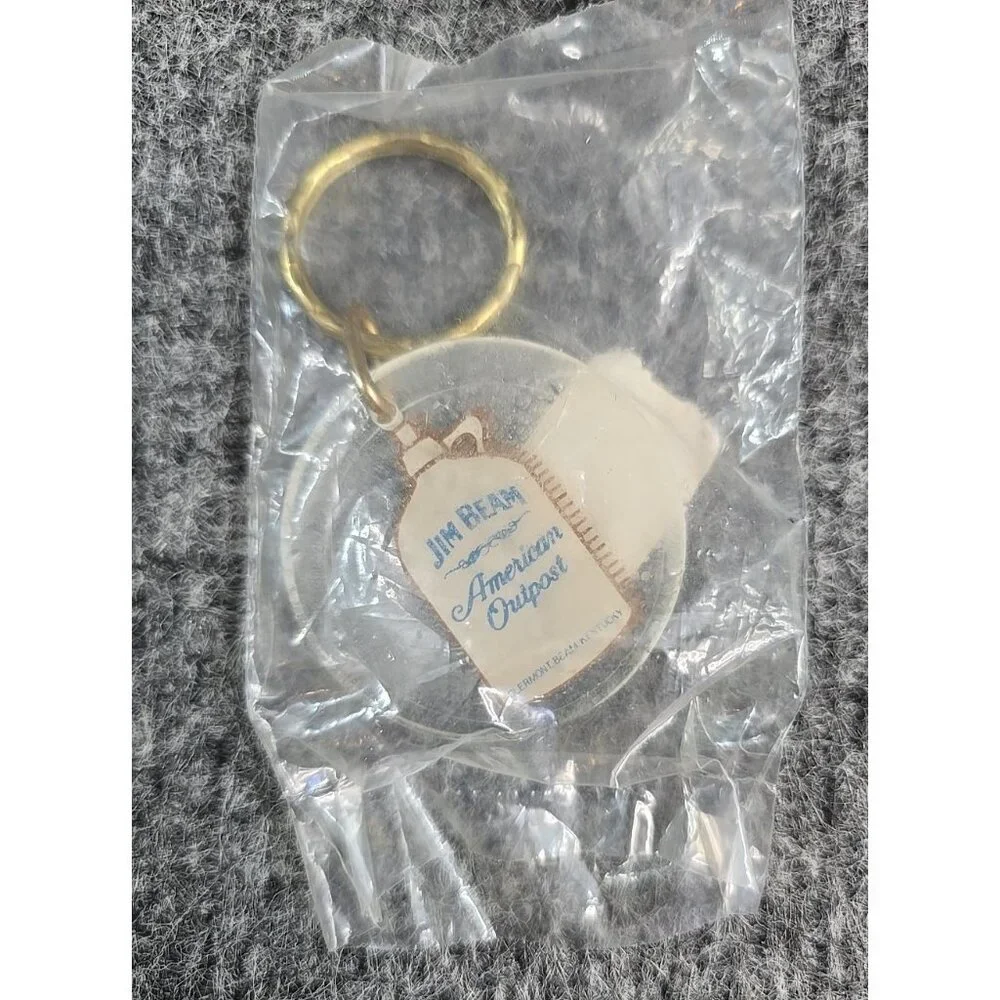 Keychain Jim Beam American Outpost Clear Plastic Jug Whiskey Promo Vtg